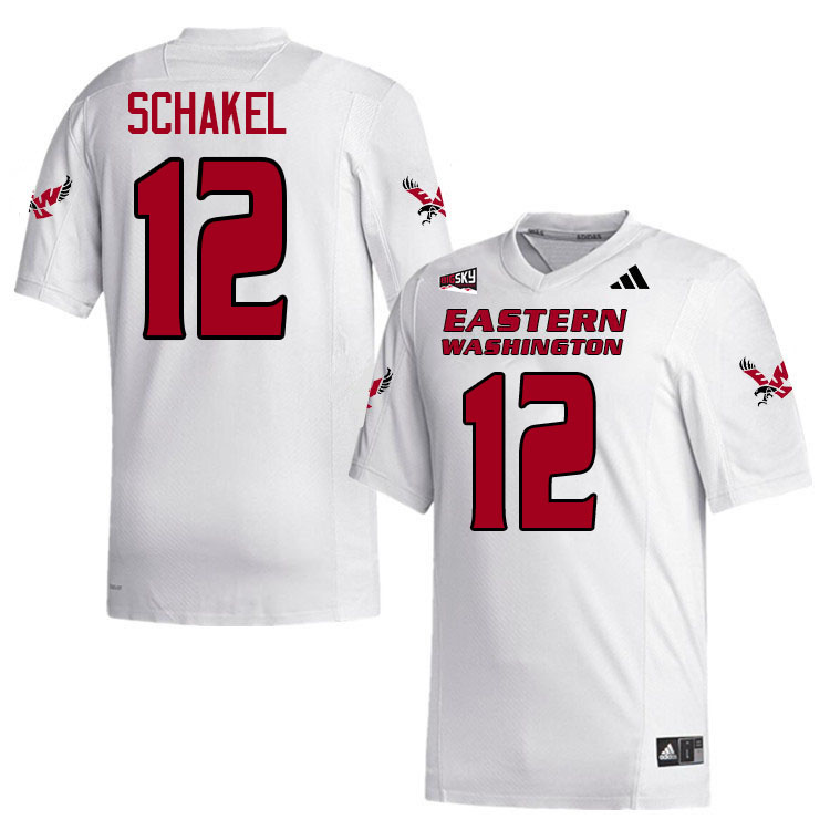 Eastern Washington Eagles #12 Jake Schakel College Football Jerseys,Uniforms Stitched-White